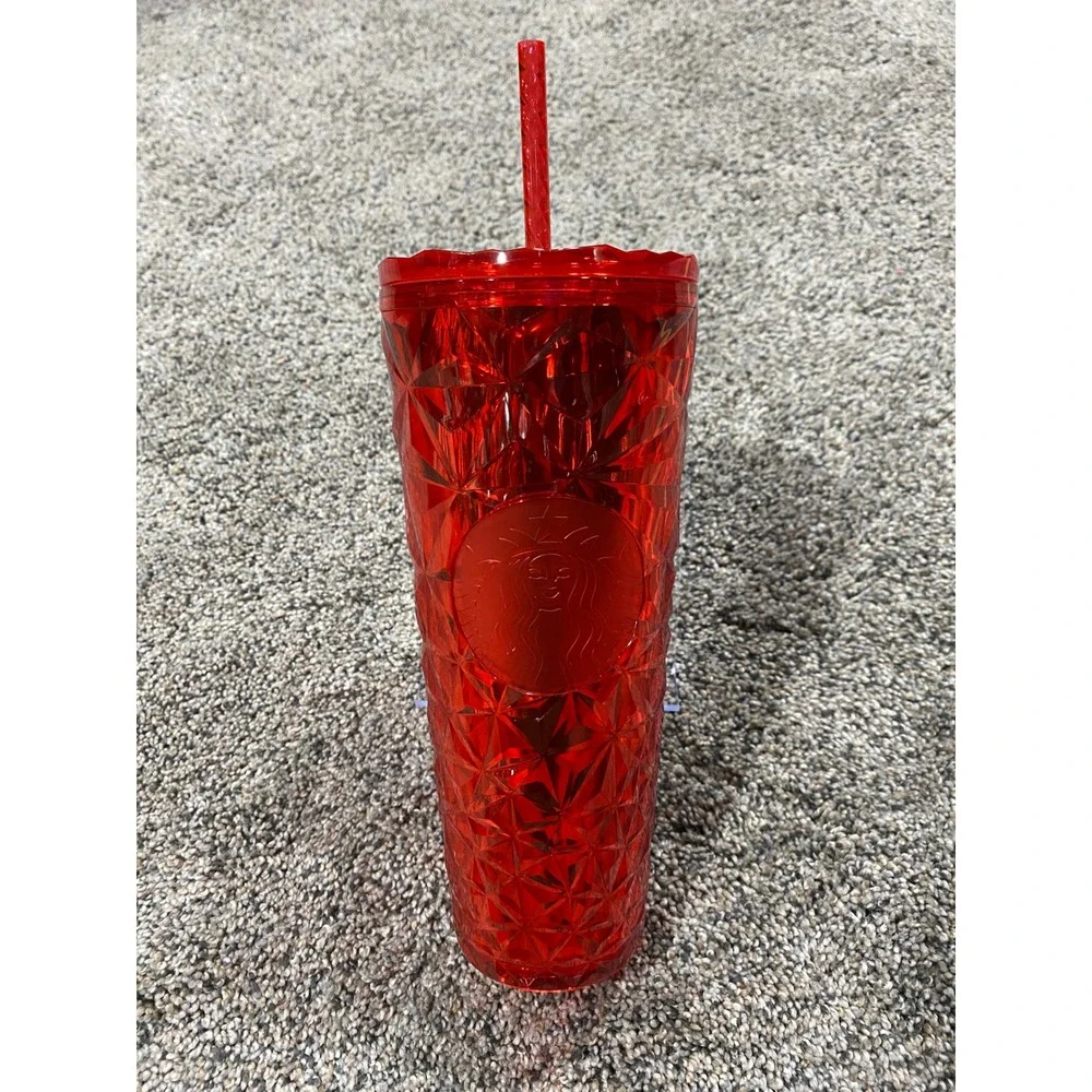 Starbucks Red Jewel Venti Tumbler 24oz Holiday Cold Cup Textured Siren Logo